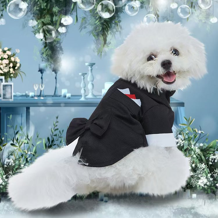 New Autumn Pet Wedding Suit Formal Tuxedo with Tie Polyester Dog Dress Evening Party Costume for Small Dogs