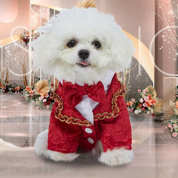 New Autumn Pet Wedding Suit Formal Tuxedo with Tie Polyester Dog Dress Evening Party Costume for Small Dogs