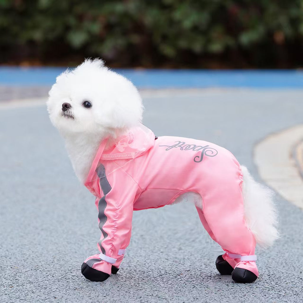 Waterproof Breathable Pet Raincoat for Dogs & Cats, 4-Legs Full Body One-Piece Rain Jacket with Large Wide Brim Hood, Windproof Warm All-Purpose Pet Rainwear