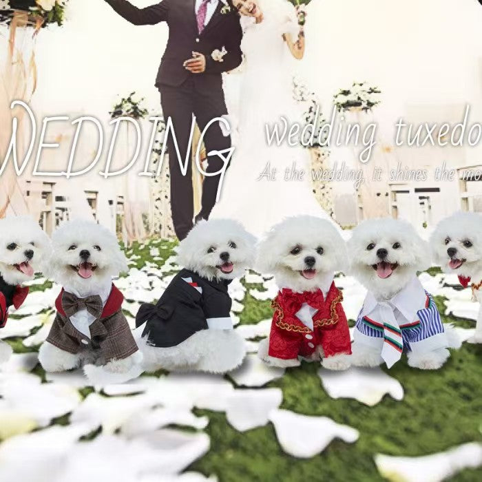 New Autumn Pet Wedding Suit Formal Tuxedo with Tie Polyester Dog Dress Evening Party Costume for Small Dogs