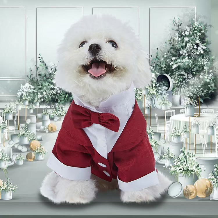 New Autumn Pet Wedding Suit Formal Tuxedo with Tie Polyester Dog Dress Evening Party Costume for Small Dogs