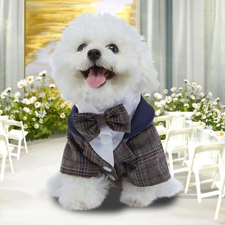 New Autumn Pet Wedding Suit Formal Tuxedo with Tie Polyester Dog Dress Evening Party Costume for Small Dogs