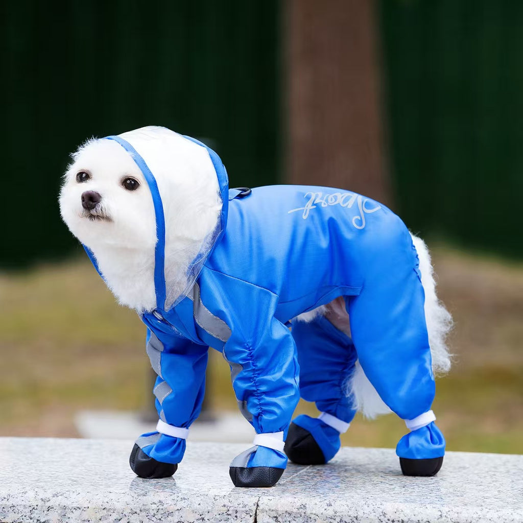 Waterproof Breathable Pet Raincoat for Dogs & Cats, 4-Legs Full Body One-Piece Rain Jacket with Large Wide Brim Hood, Windproof Warm All-Purpose Pet Rainwear