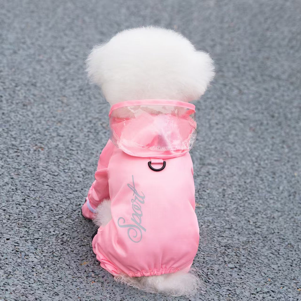 Waterproof Breathable Pet Raincoat for Dogs & Cats, 4-Legs Full Body One-Piece Rain Jacket with Large Wide Brim Hood, Windproof Warm All-Purpose Pet Rainwear