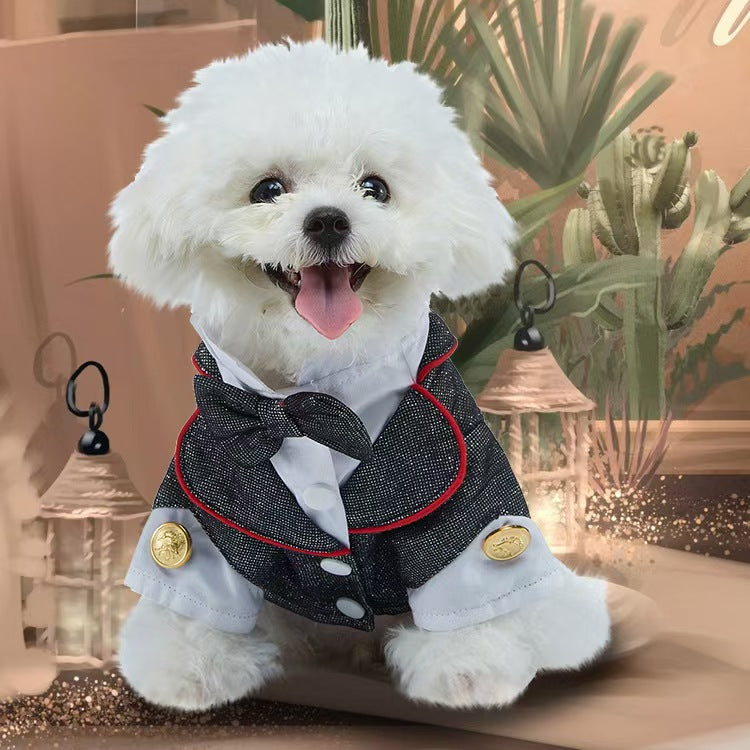 New Autumn Pet Wedding Suit Formal Tuxedo with Tie Polyester Dog Dress Evening Party Costume for Small Dogs
