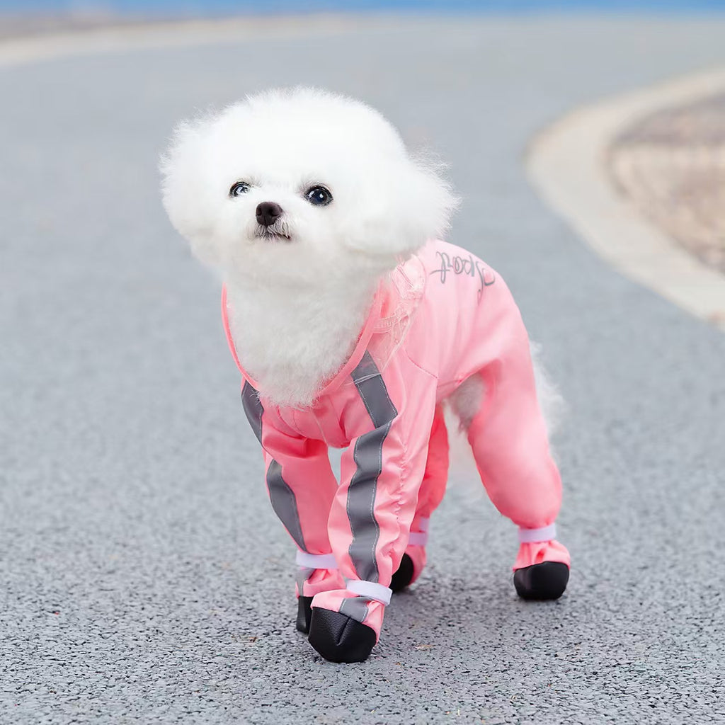 Waterproof Breathable Pet Raincoat for Dogs & Cats, 4-Legs Full Body One-Piece Rain Jacket with Large Wide Brim Hood, Windproof Warm All-Purpose Pet Rainwear