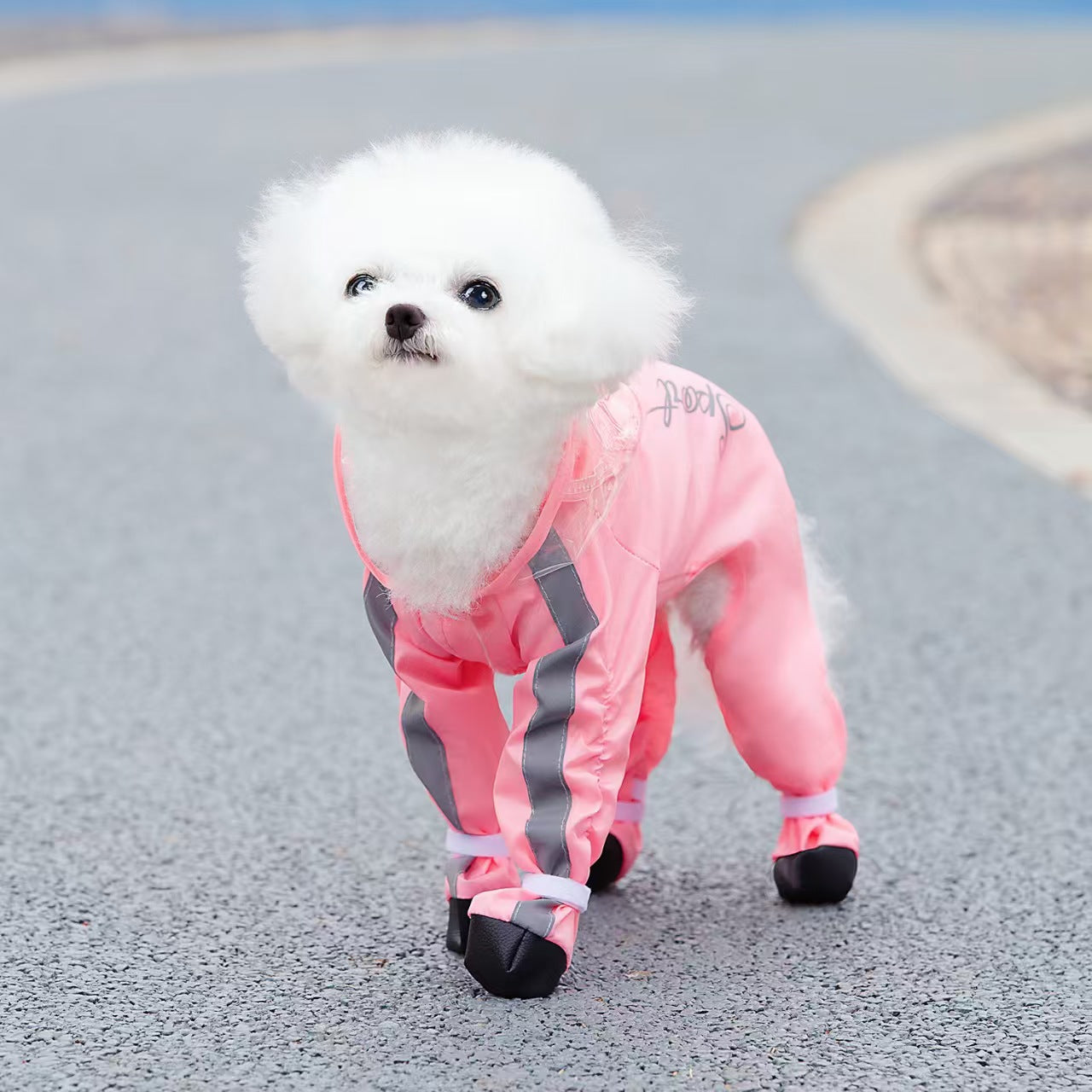 Waterproof Breathable Pet Raincoat for Dogs & Cats, 4-Legs Full Body One-Piece Rain Jacket with Large Wide Brim Hood, Windproof Warm All-Purpose Pet Rainwear