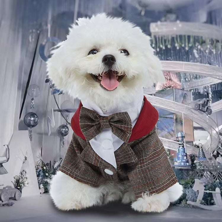 New Autumn Pet Wedding Suit Formal Tuxedo with Tie Polyester Dog Dress Evening Party Costume for Small Dogs