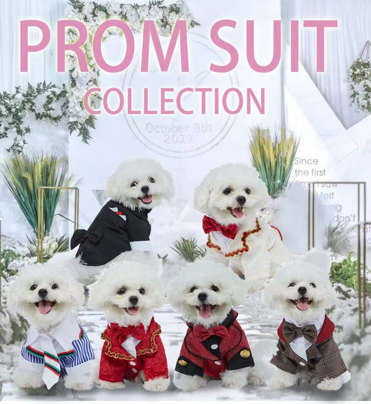 New Autumn Pet Wedding Suit Formal Tuxedo with Tie Polyester Dog Dress Evening Party Costume for Small Dogs