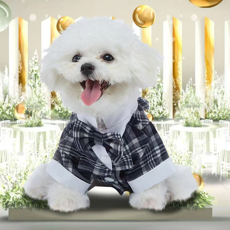 New Autumn Pet Wedding Suit Formal Tuxedo with Tie Polyester Dog Dress Evening Party Costume for Small Dogs