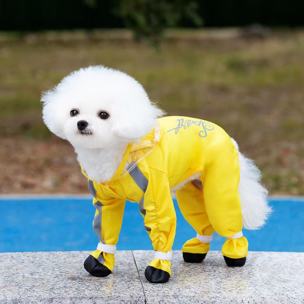 Waterproof Breathable Pet Raincoat for Dogs & Cats, 4-Legs Full Body One-Piece Rain Jacket with Large Wide Brim Hood, Windproof Warm All-Purpose Pet Rainwear