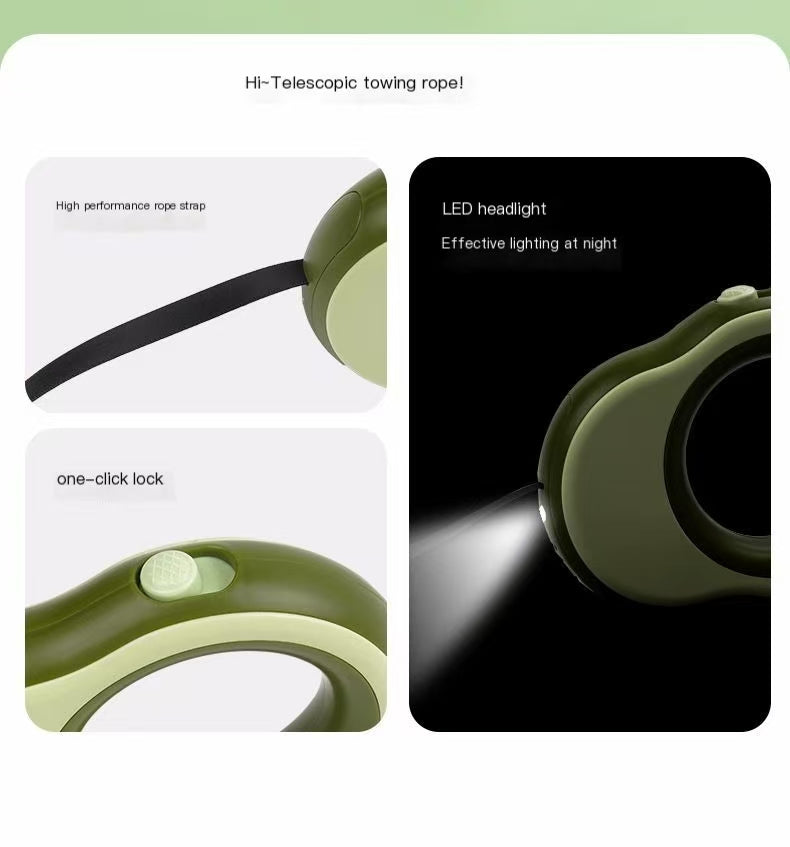 Pet leash with automatic extension and retraction, LED light, dog chain, suitable for small and medium-sized dogs, for walking outside.