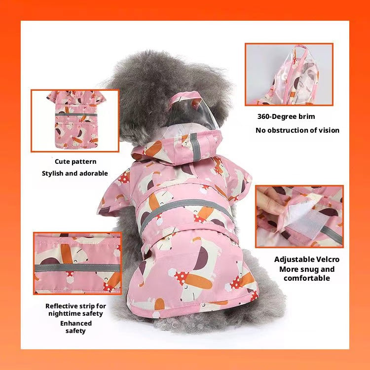 Dog Raincoat, Animal Style Full Body Waterproof Dog Jacket with Legs & Belly Coverage, Reflective Adjustable Pet Raincoat with Leash Hole for Small Medium Large Dogs