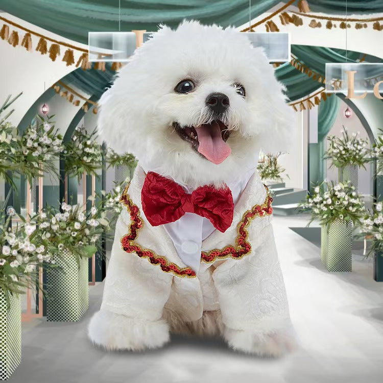 New Autumn Pet Wedding Suit Formal Tuxedo with Tie Polyester Dog Dress Evening Party Costume for Small Dogs