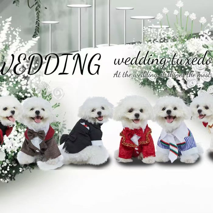 New Autumn Pet Wedding Suit Formal Tuxedo with Tie Polyester Dog Dress Evening Party Costume for Small Dogs