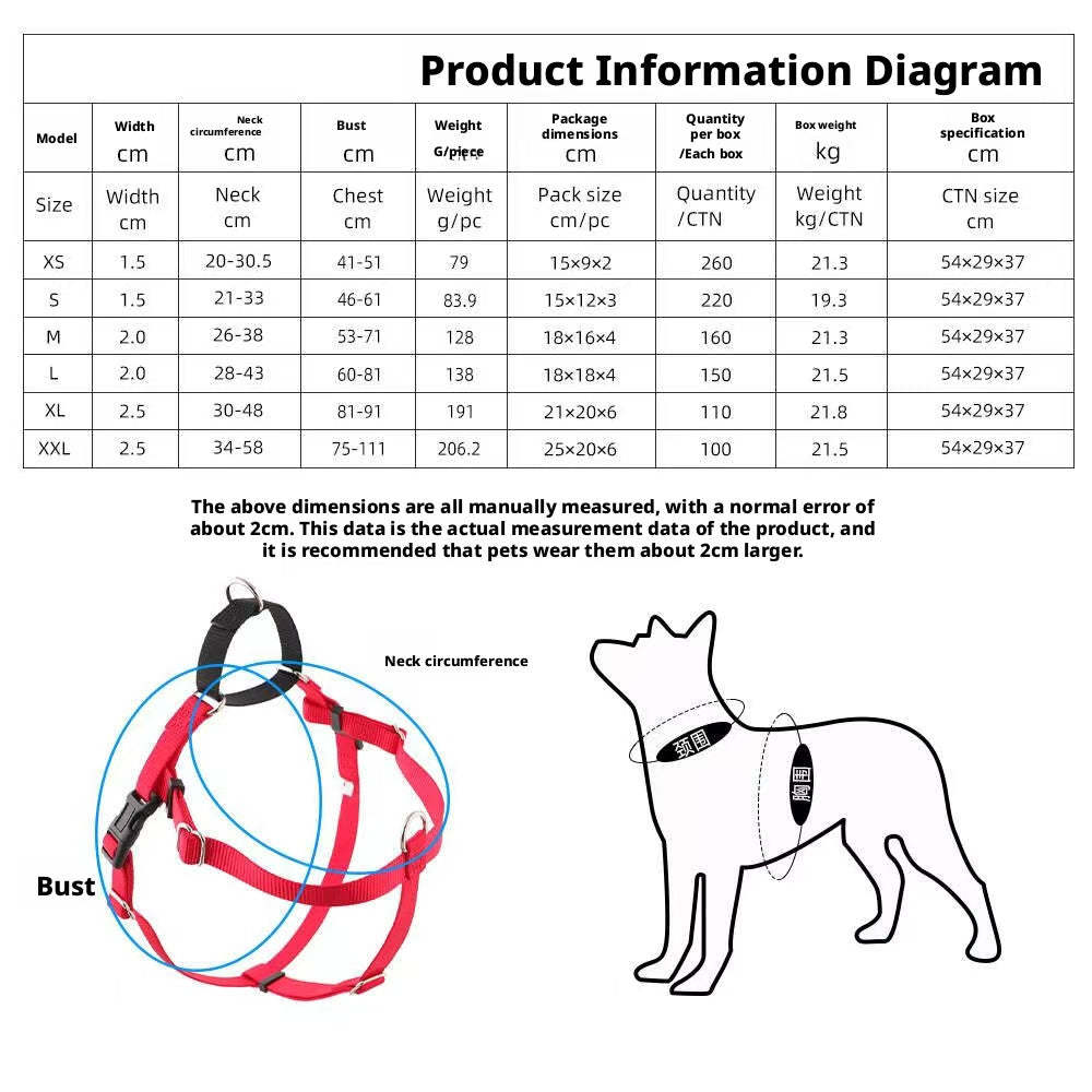 New large, medium and small dog pet chest strap nylon dog leash vest type chest back golden retriever walking dog leash