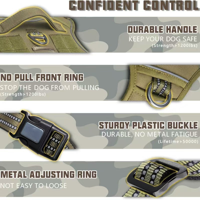 Pet tactical chest harness dog outdoor leash for large dogs with handle and adjustable traction vest