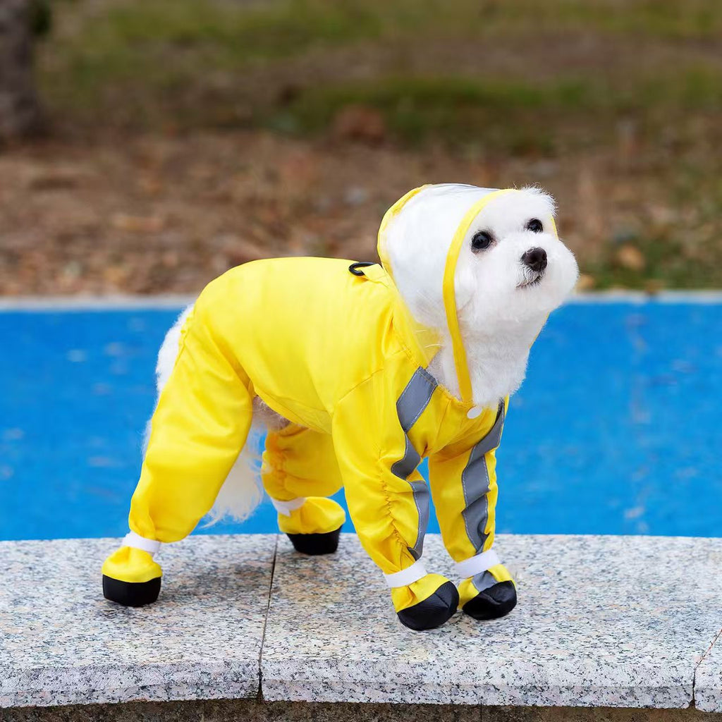 Waterproof Breathable Pet Raincoat for Dogs & Cats, 4-Legs Full Body One-Piece Rain Jacket with Large Wide Brim Hood, Windproof Warm All-Purpose Pet Rainwear