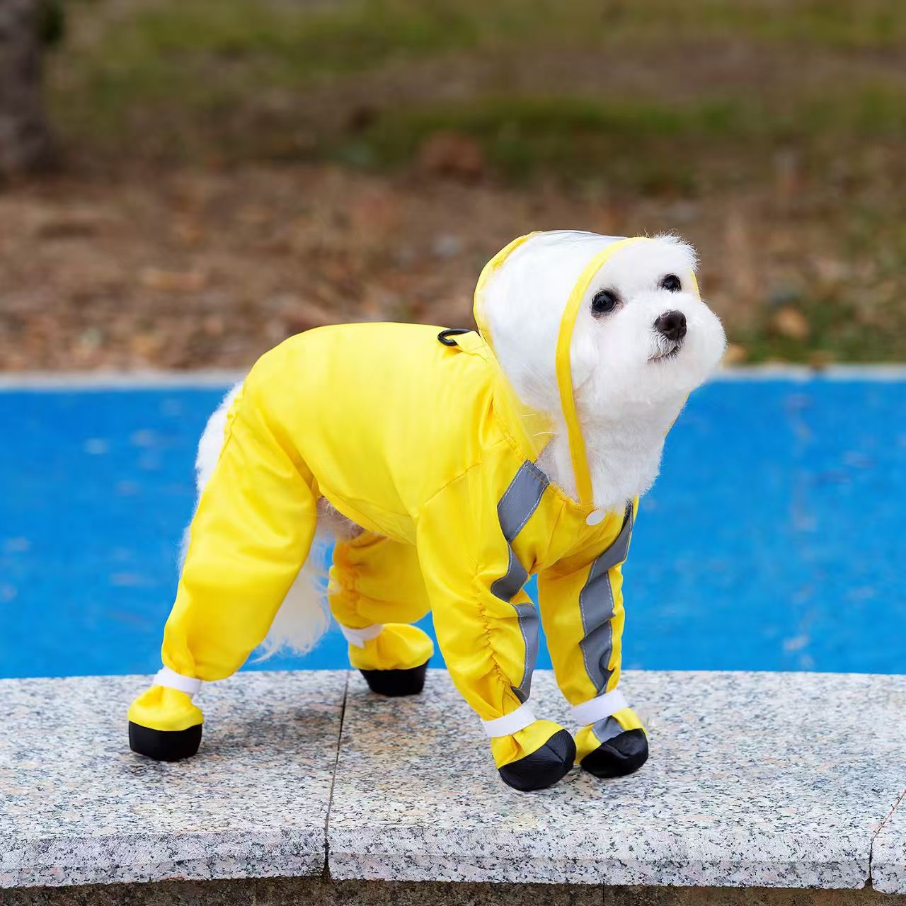 Waterproof Breathable Pet Raincoat for Dogs & Cats, 4-Legs Full Body One-Piece Rain Jacket with Large Wide Brim Hood, Windproof Warm All-Purpose Pet Rainwear