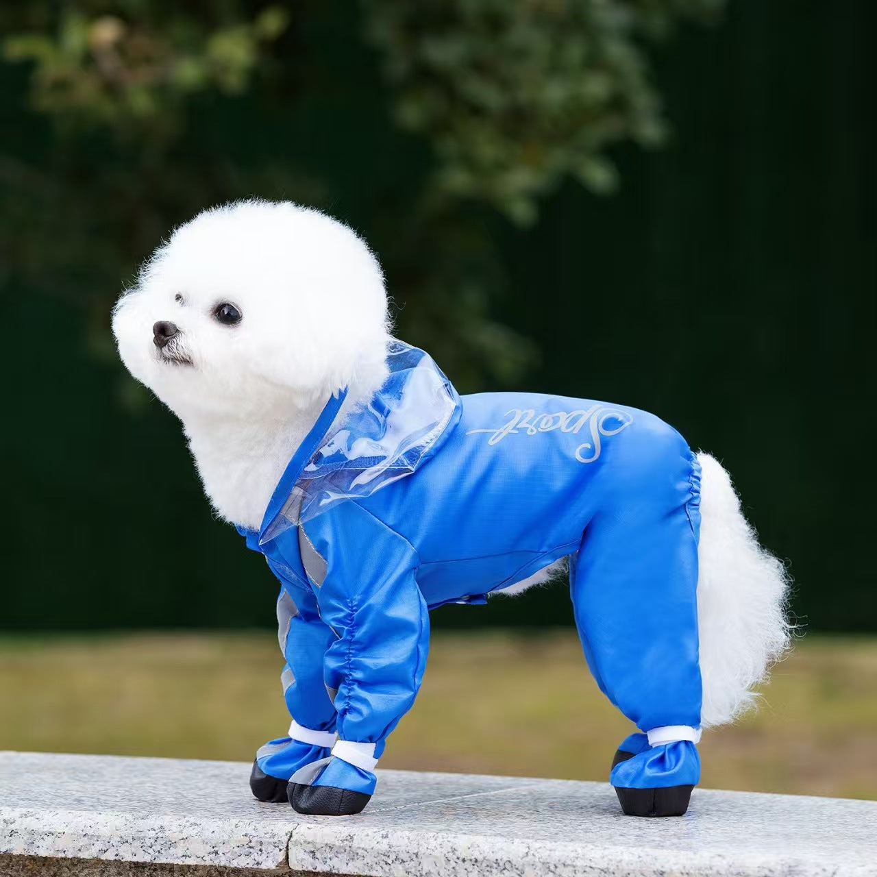 Waterproof Breathable Pet Raincoat for Dogs & Cats, 4-Legs Full Body One-Piece Rain Jacket with Large Wide Brim Hood, Windproof Warm All-Purpose Pet Rainwear