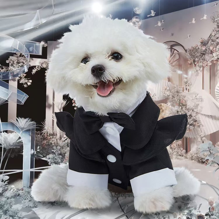 New Autumn Pet Wedding Suit Formal Tuxedo with Tie Polyester Dog Dress Evening Party Costume for Small Dogs